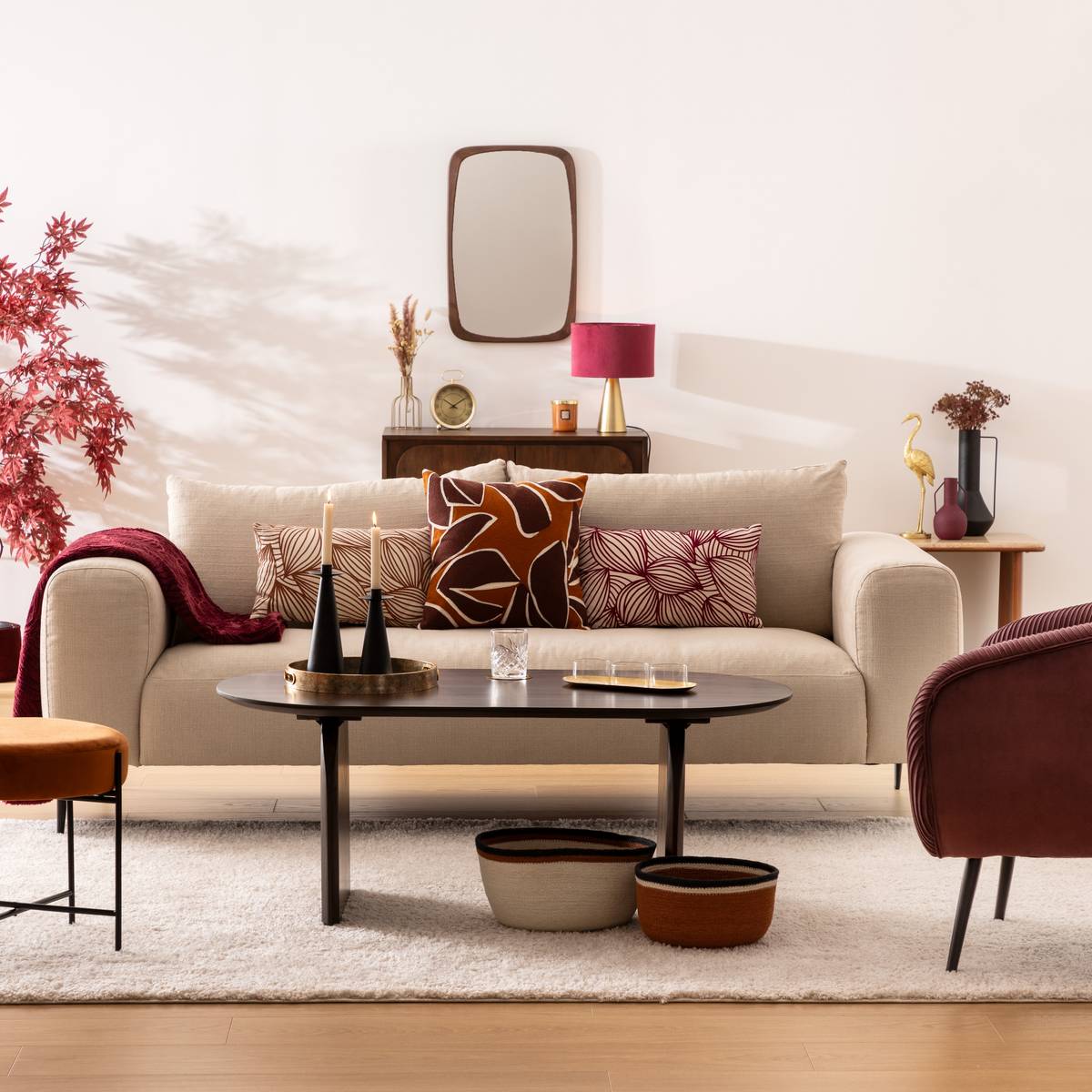 Vaso in metallo "Sylvain" Rosso rubino, H.20 cm Beige lino