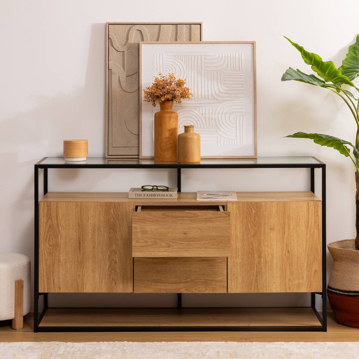 Credenza 2 ante "Aldea" Metallo e legno, Beige, 140x80 cm Beige