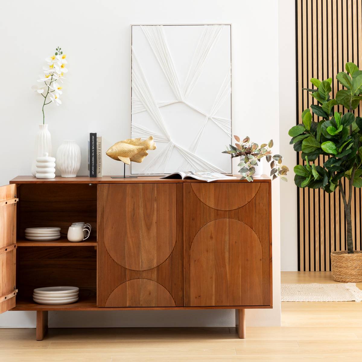 Credenza a 3 ante "Nanda" Acacia, Marrone, 150x90,5 cm Marrone