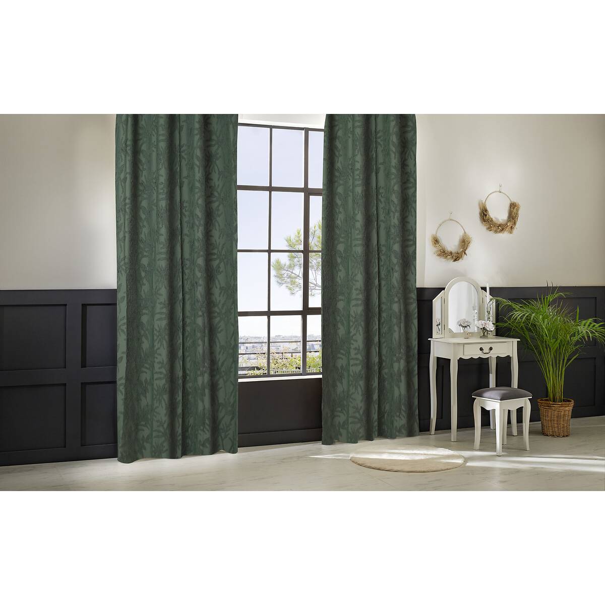 Tenda "Salice" Jacquard, Verde Kaki, 135x260 cm Verde scuro