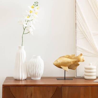Vaso rigato "fernan" ceramica, bianco, h.30 cm