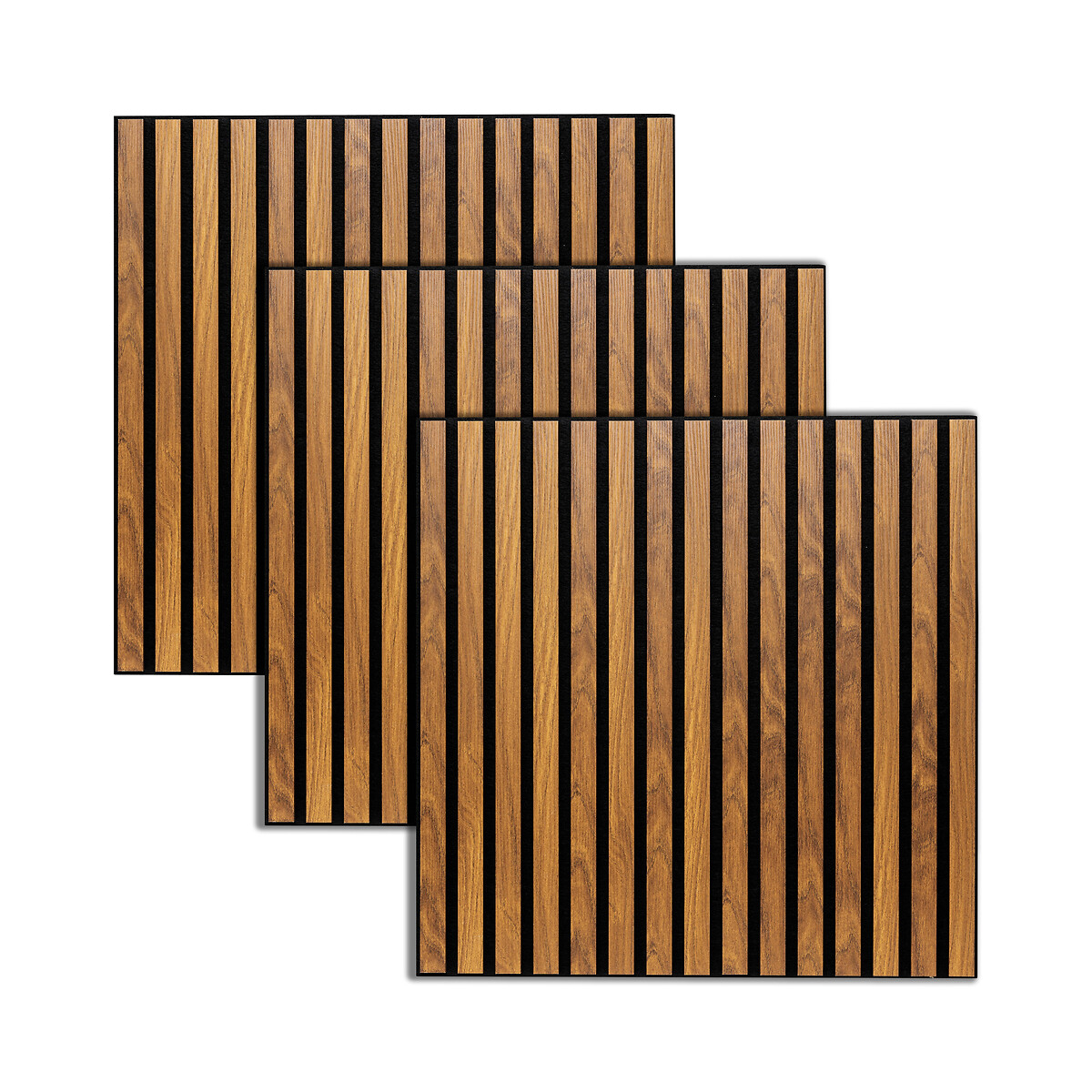 Set di 3 pannelli decorativi a listelli in legno Colva Effetto noce, sfondo nero, 60x60 cm Effetto noce / Sfondo nero